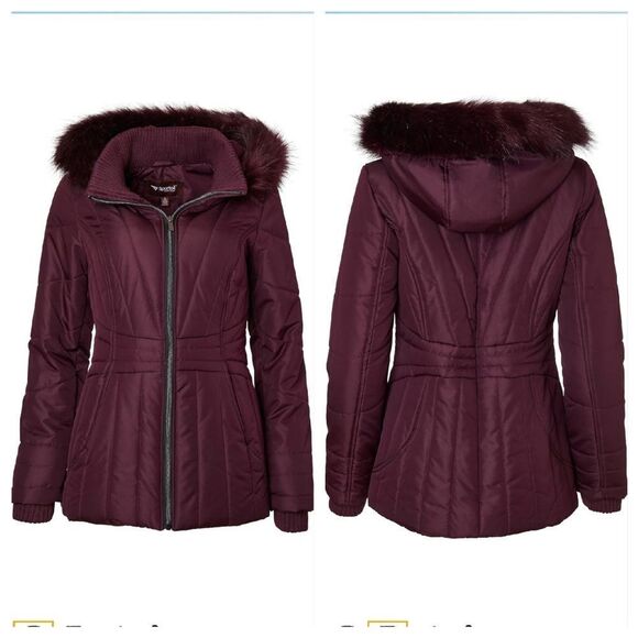 EUC Merlot Faux Fur Puffer Coat - Picture 1 of 9